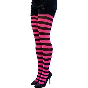 Pink Striped Opaque Tights for Women